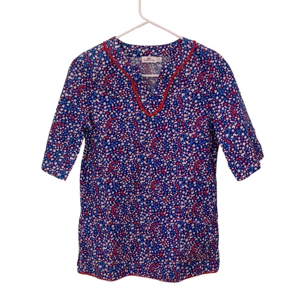 Vineyard Vines Girls Whales Stars Tunic Shirt Size M (10-12)